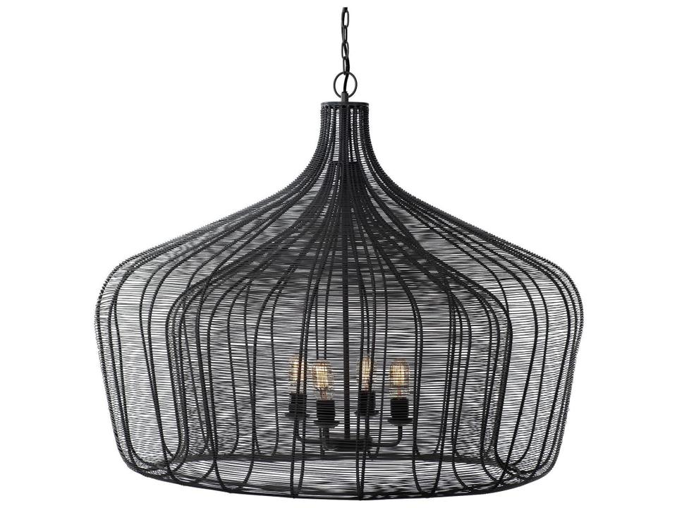 Camila (40"x31") Black Metal Mesh-Style Four Bulb Chandelier