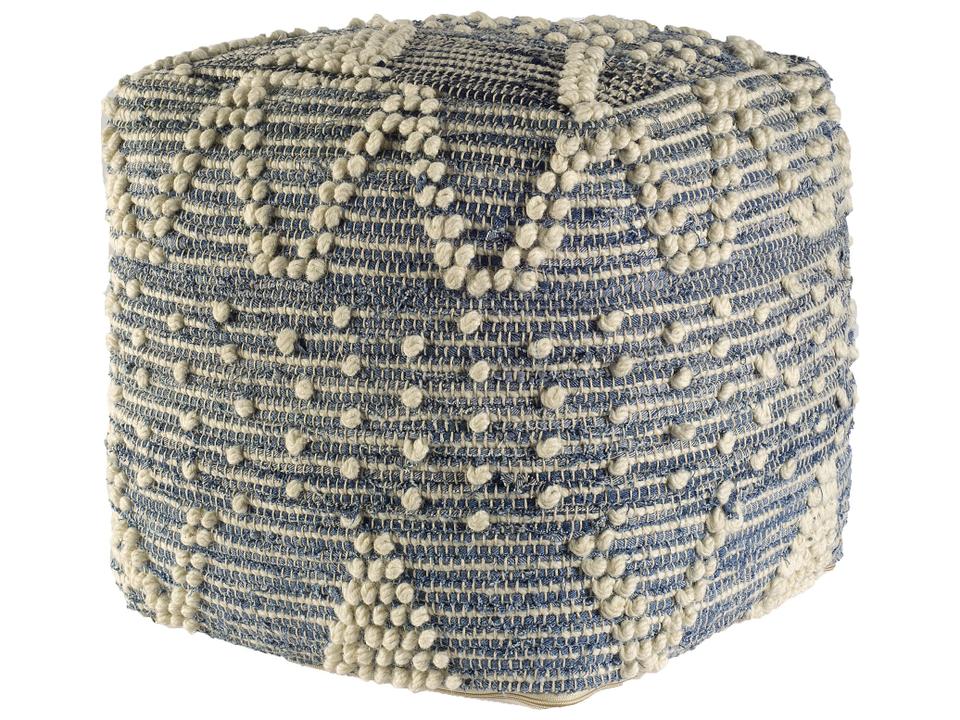 Rofi Blue Denim and Cream Cotton Stitched Square Pouf