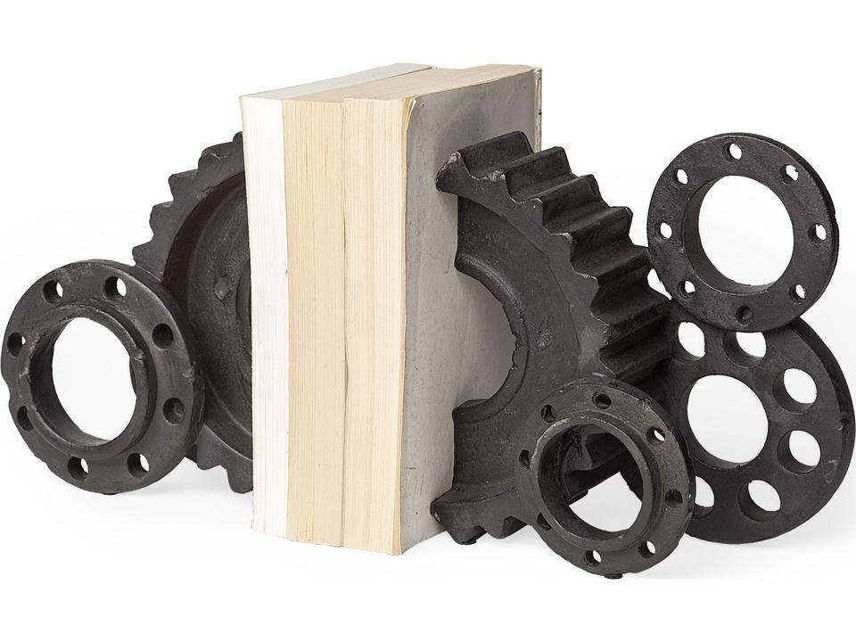 Cogsworth Set of 2 14L x 4W Brown Resin Industrial Gear Bookends