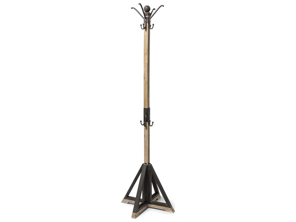 Lamda 22 x 75 Black Metal and Light Brown Wood Coat Rack