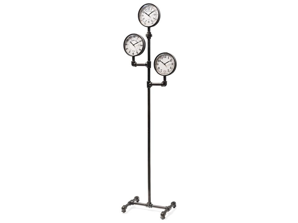 Trifect Black Iron Pipe Three Face Floor Clock