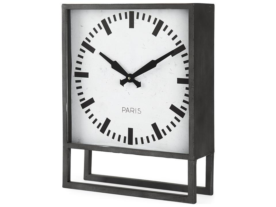 Felix Gray Metal Square Table Clock with White Face