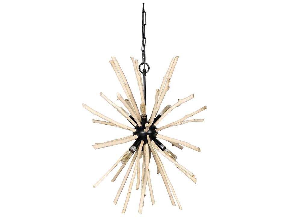 Jules 25x25 Blonde Wood and Black Metal Six Bulb Chandelier Light