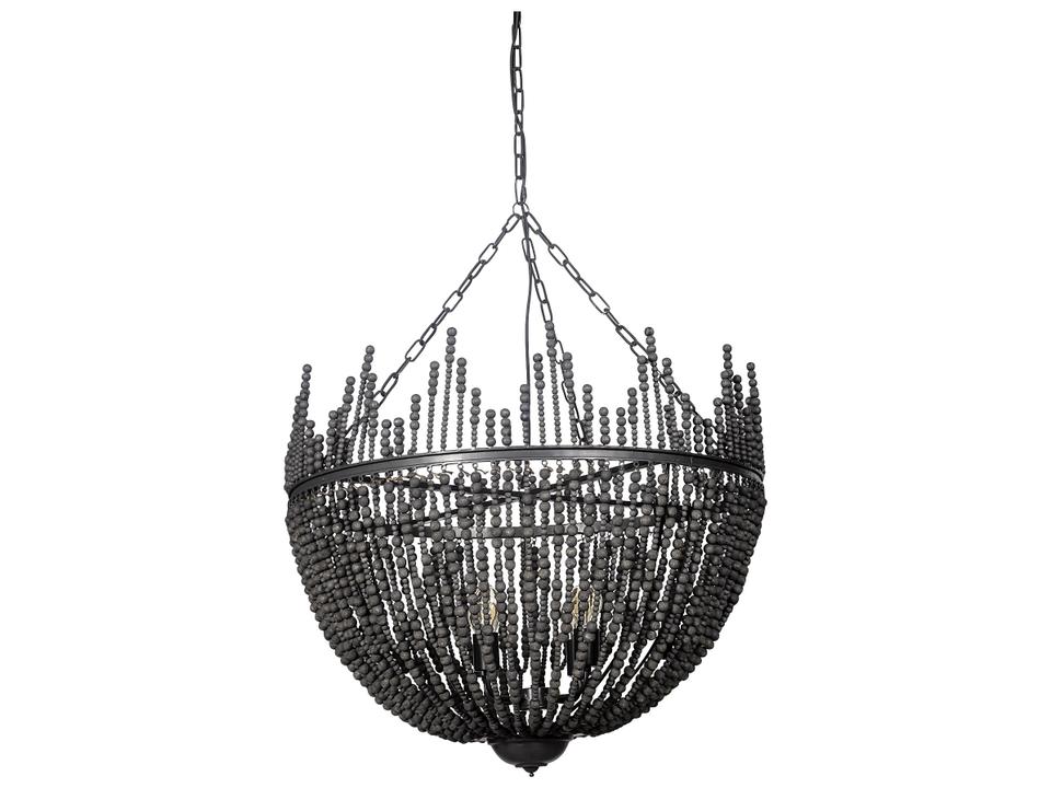 Liam I 32x30 Black Wooden Bead Bowl-Style Four Bulb Chandelier