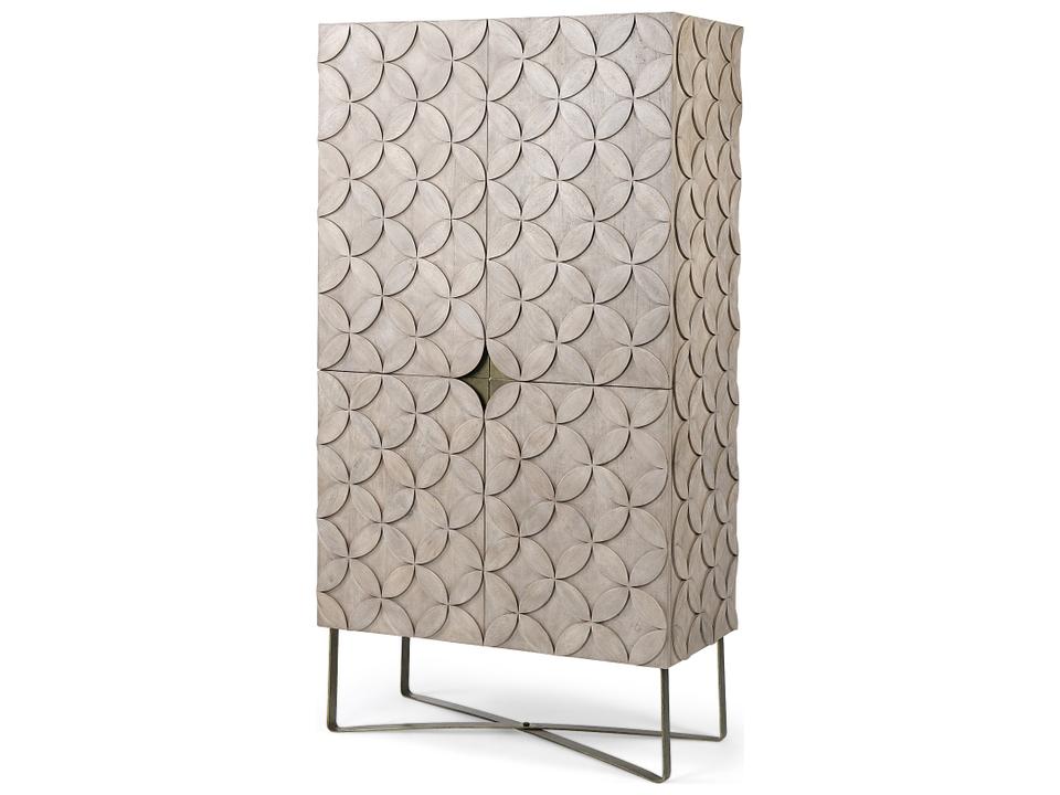 Excelsior II Storage Cabinet in Light Brown Wood with Gold Iron Base