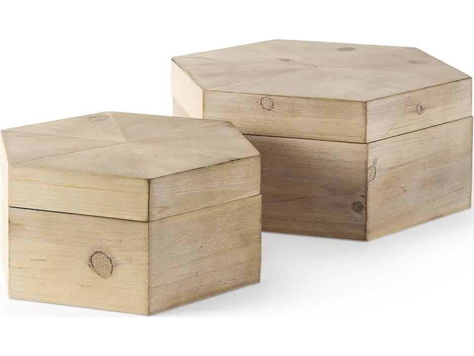 Elyse (Set of 2) 14L x 12W Brown Wooden Hexagonal Boxes