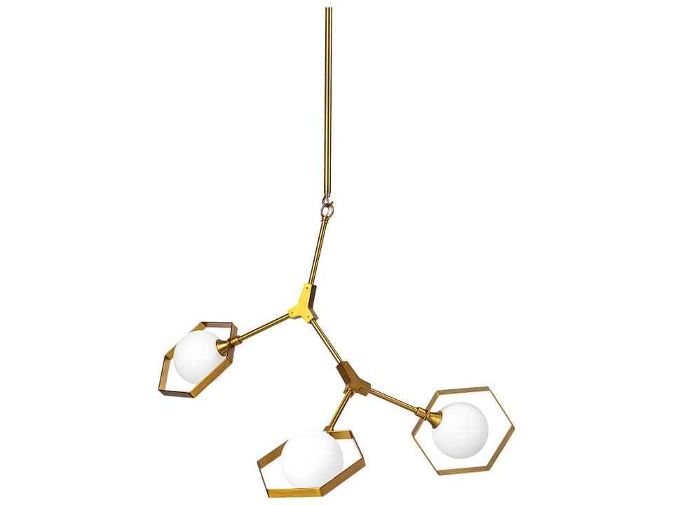 Desousa II (33.9"L x 8.8"W x 28"H) Brass-Toned Metal Multi-Arm Three Light Chandelier