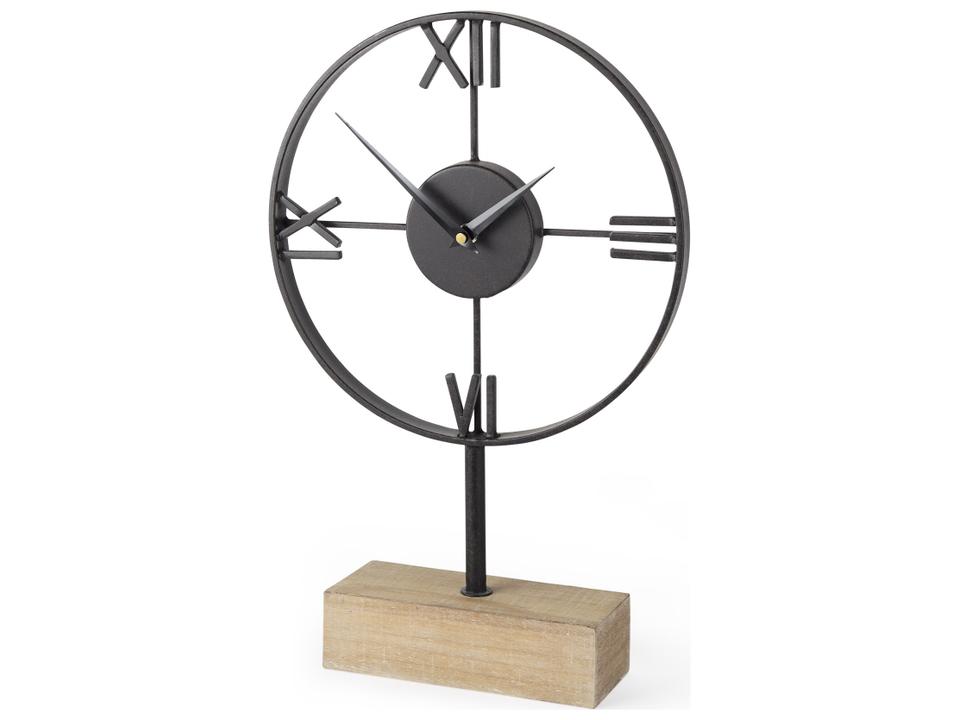 Oris Black Metal Wood Open Frame Table Clock with Matte Black Finish