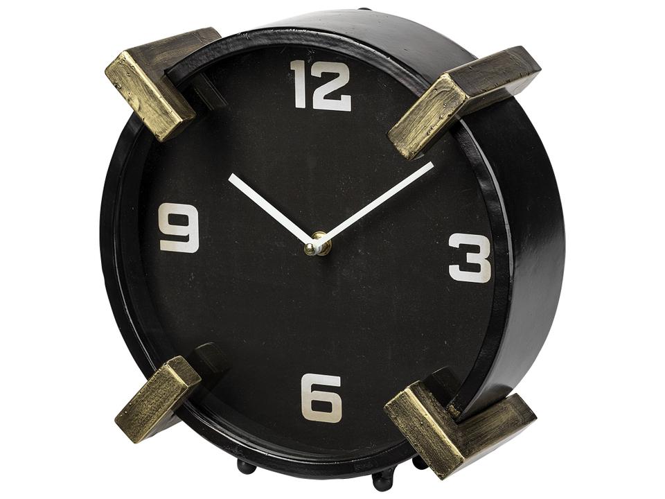 Agar Black Metal Round Table Clock with Gold Accents