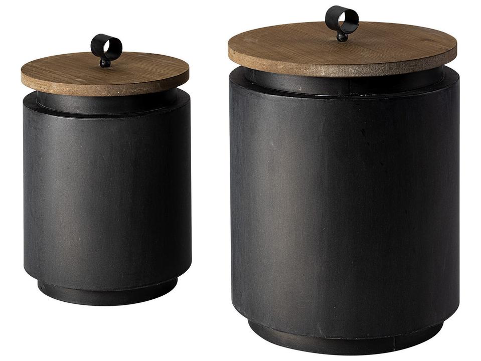 Cyril (Set of 2) Gray Metal W/ Brown Wood Lids Jars