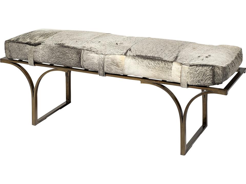 Jessie Hair-On-Hide Seat Accent Bench with Gold Metal Base