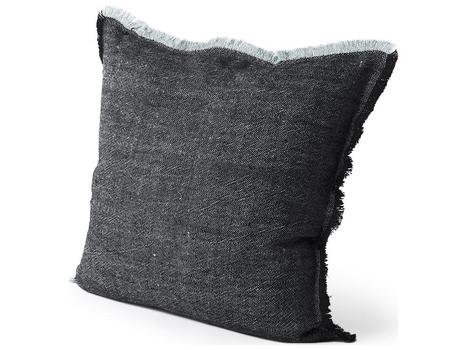 Malia 20L x 20W Black and Teal Fabric Fringed Pillow Cover
