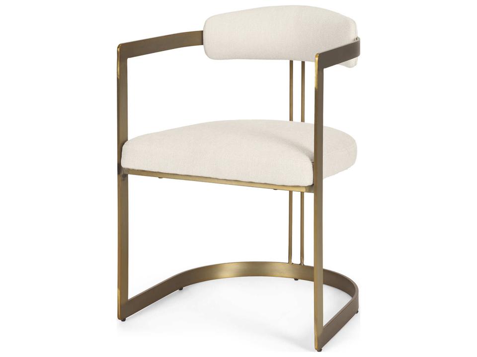 Hollyfield II Cream Performance Fabric Dining Armchair with Gold Iron Frame