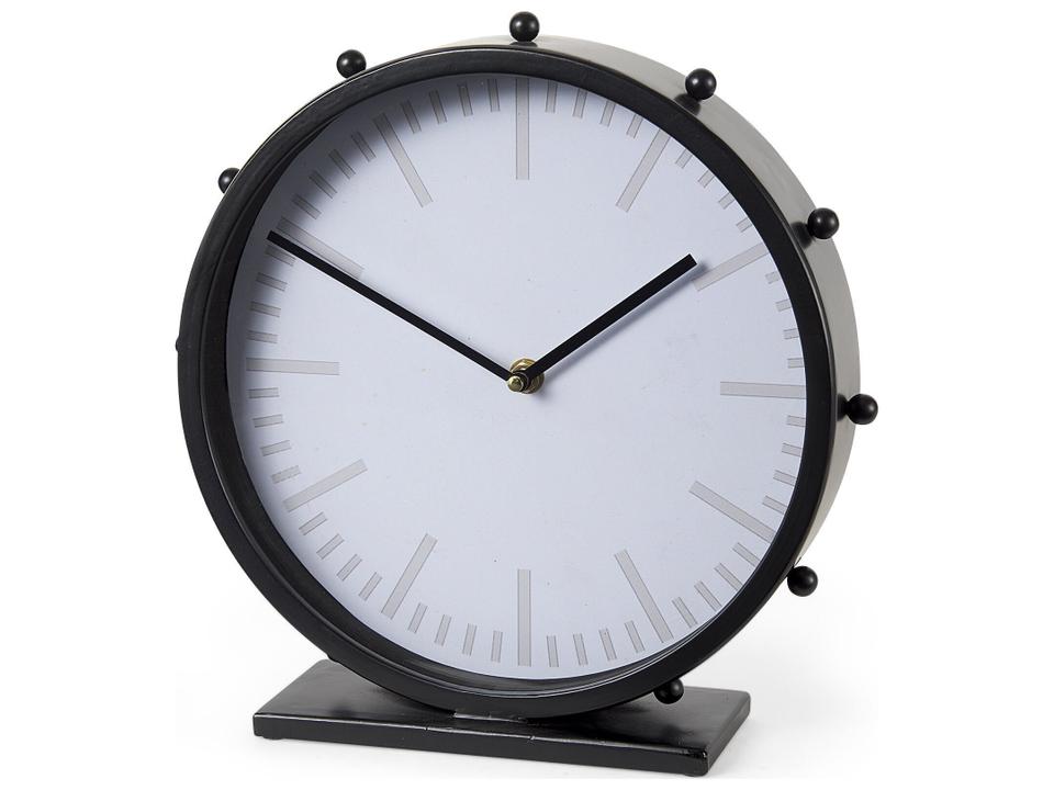 Marian Black Studded Round Table Clock in Rustic Black