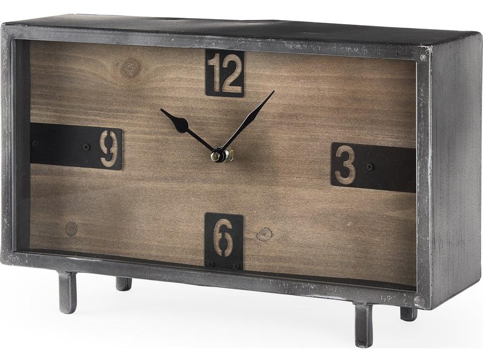 Harvey Rectangular Table Clock in Black Metal and Wood