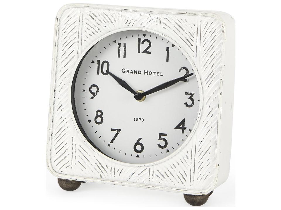 Karl Rustic White Iron Rounded Square Table Clock