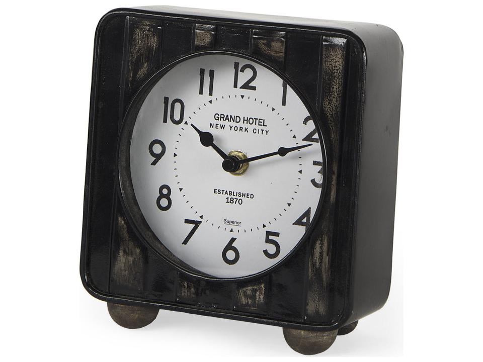 Karl Rustic Black Iron Rounded Square Table Clock Farmhouse Style