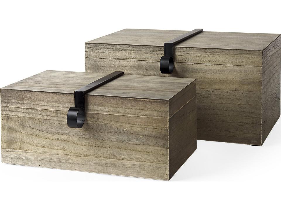 Josh 15.9L x 11.6W x 8.3H Set Of Two Light Brown Wood W/ Metal Detail Boxes