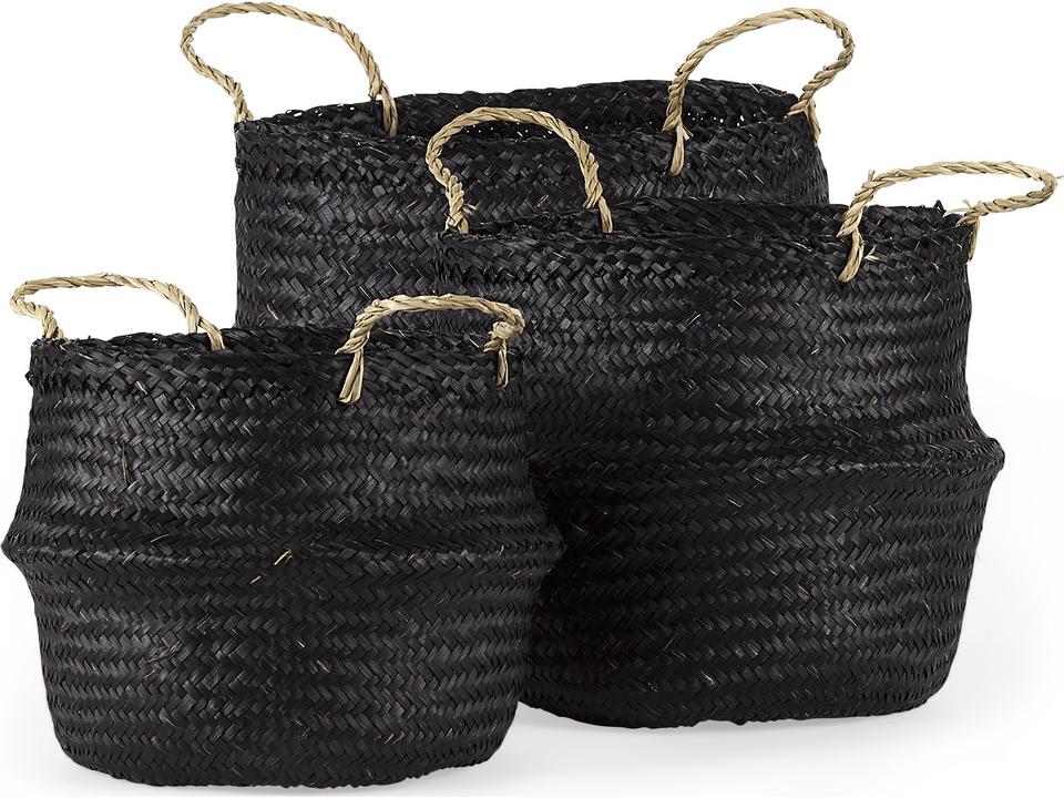 Ella 9.8L x 9.8W x 11.0H (Set of 3) Black Seagrass Basket W/ Light Brown Handles