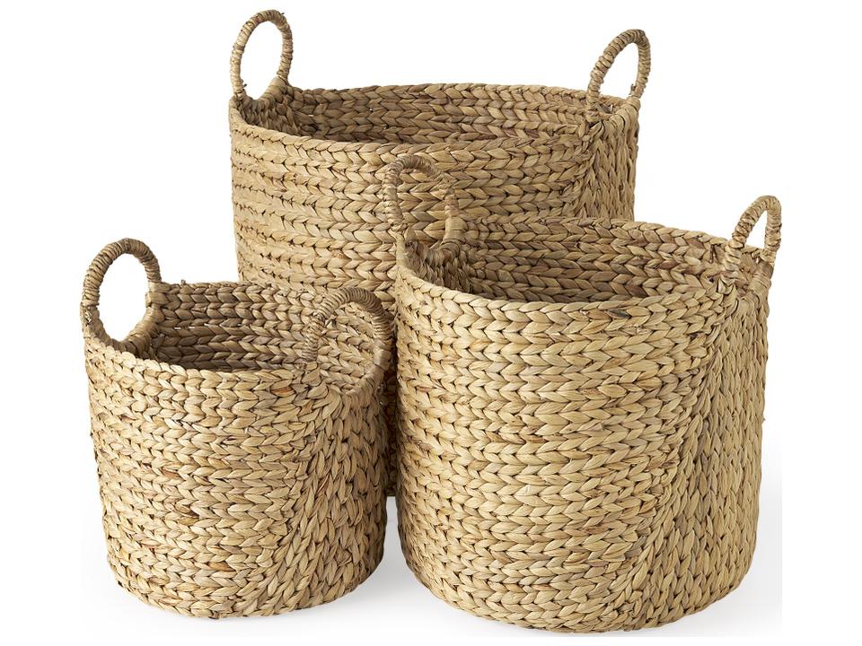 Sivan 19.7L x 19.7W x 23.6H (Set of 3) Light Brown Water Hyacinth Round Basket W/ Handles