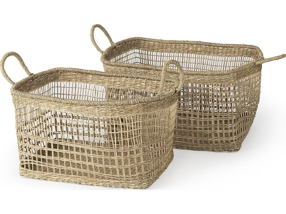 Bellisa 18.5L x 14.6W x 11.0H (Set of 2) Medium Brown Seagrass Rectangular Basket W/ Handles