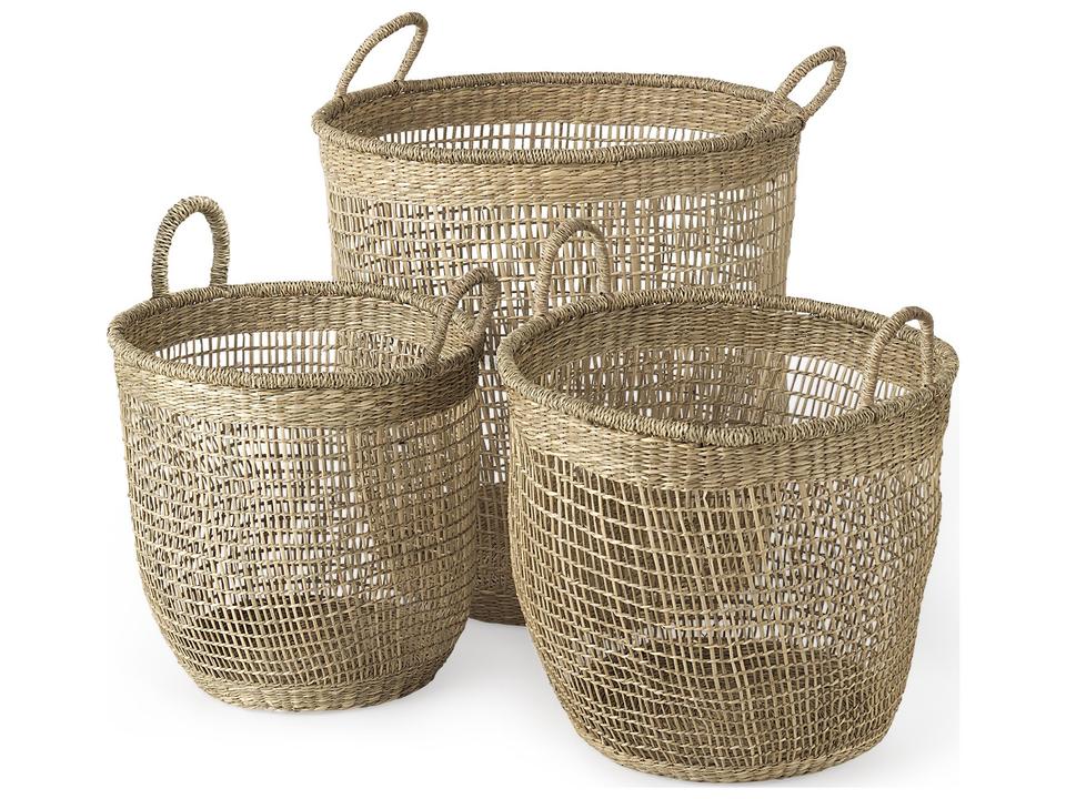 Bowie 19.7L x 19.7W x 19.7H (Set of 3) Medium Brown Seagrass Round Basket W/ Handles