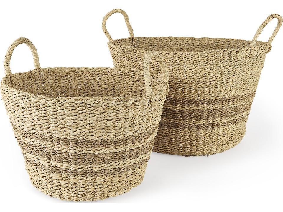 Vance 17.7L x 17.7W x 11.8H Light Brown Palm Leaf and Seagrass Round Basket W/ Handles