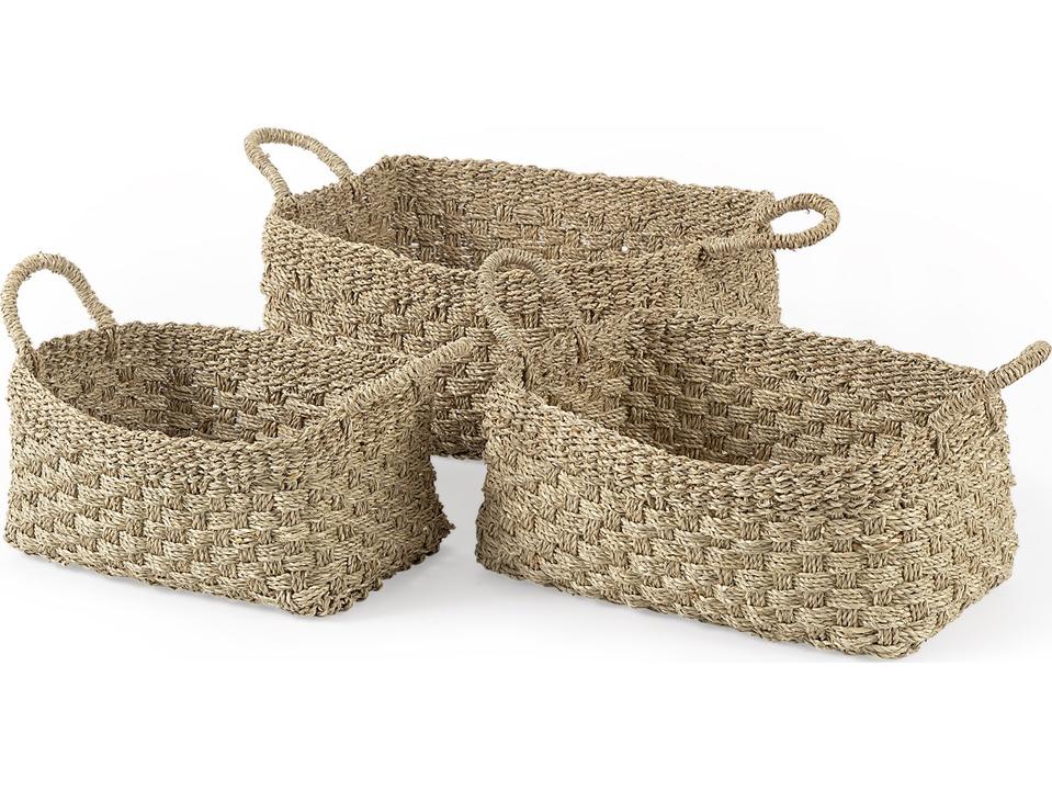 Emra 17.3L x 11.8W x 7.9H (Set of 3) Light Brown Seagrass Rectangular Basket W/ Handles