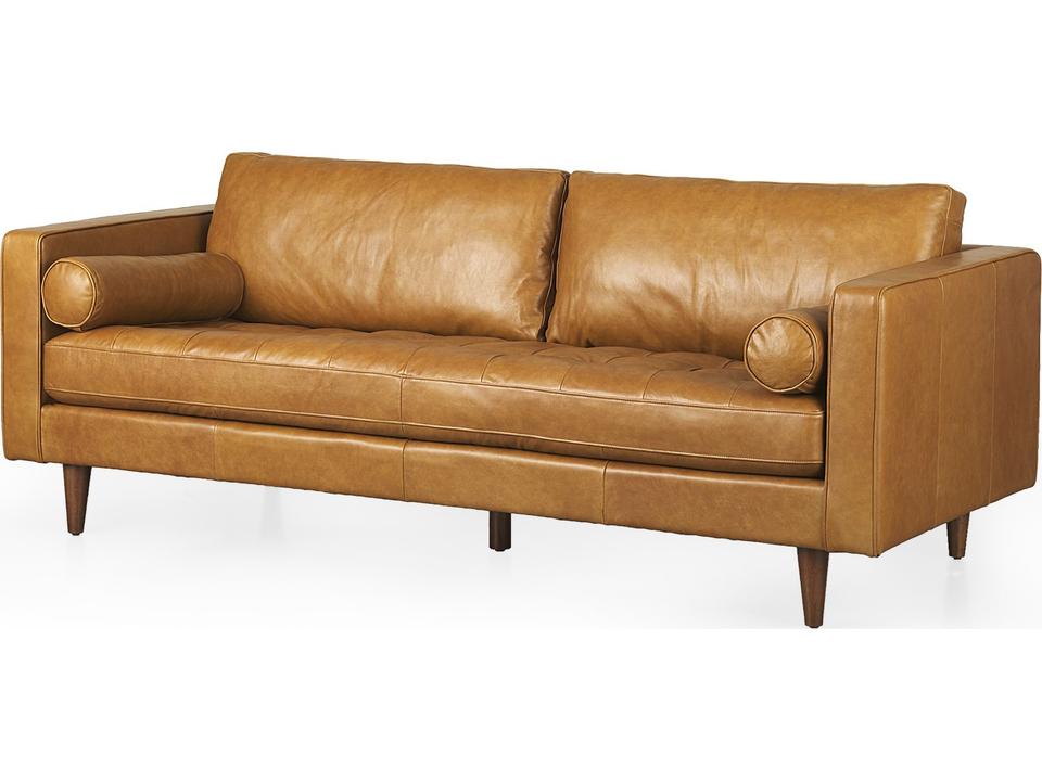 Svend 3-Seat Full-Aniline Leather Sofa in Tan Mid-Century Modern Style
