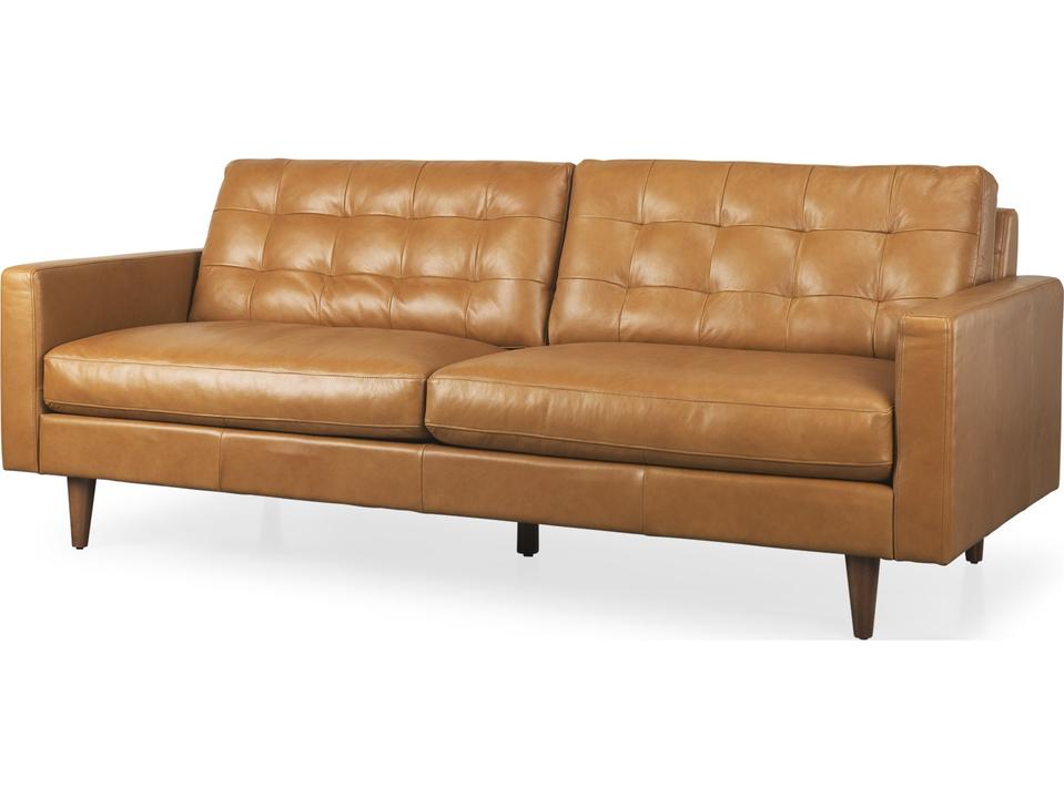 Olaf 3-Seat Tan Leather Sofa with Blind Tufting