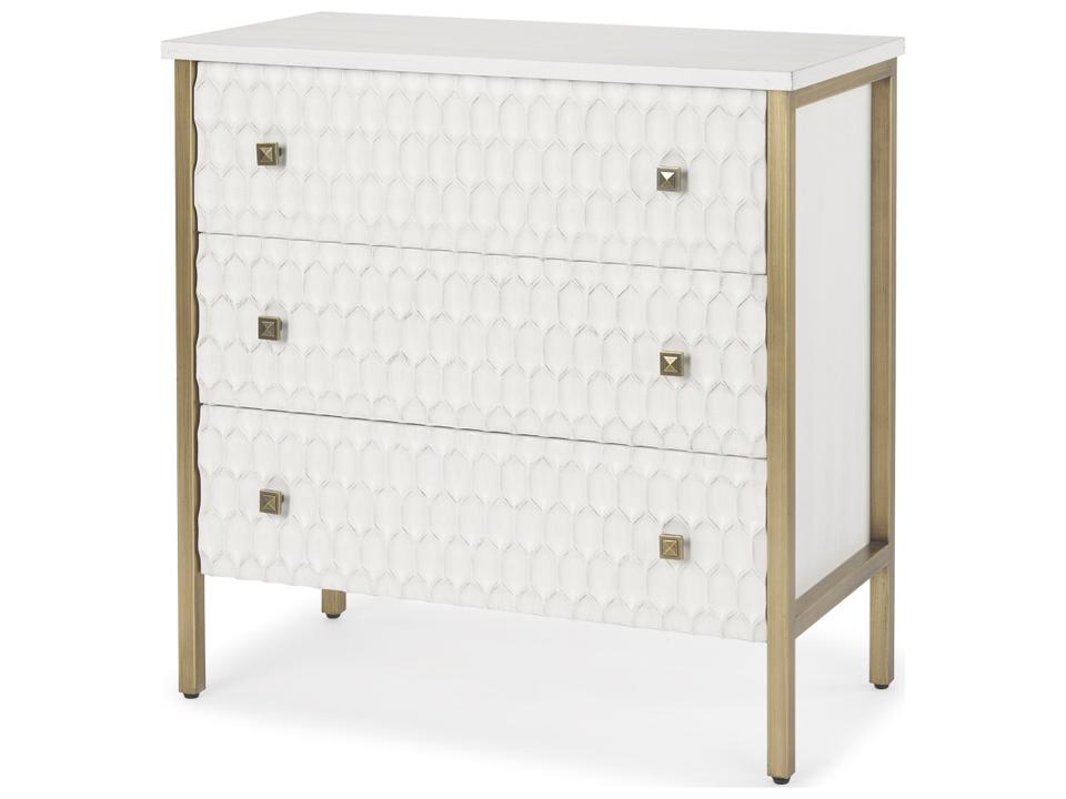Savannah 3-Drawer Accent Cabinet in White Fir Veneer with Gold Metal