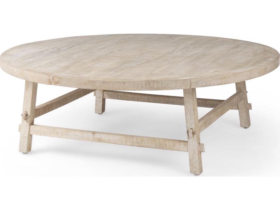 Rosie Round Blonde Wood Coffee Table with Rough-Hewn Finish