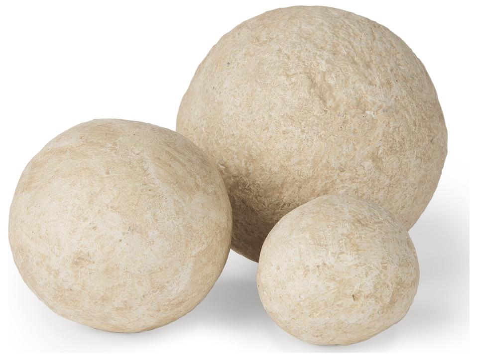 Sunita Set of 3 Beige Paper Mache Decorative Orbs