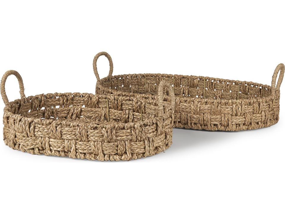Haini Set of 2 Large Basketweave Seagrass Trays w/ Loop Handles