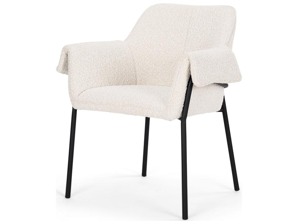 Brently Dining Chair w/ Cream Boucle Fabric & Matte Black Metal Legs