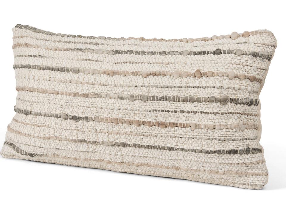Kodi Handwoven Cotton Blend Lumbar Pillow Cover in Cream and Gray