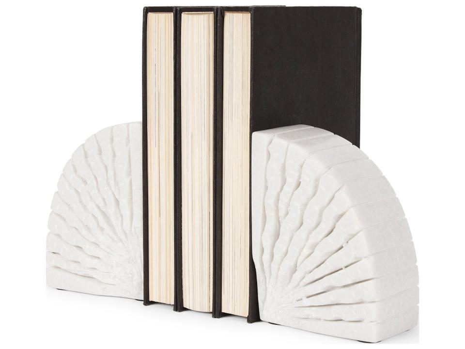 Stept White Marble Bookends w/rough carving (set of 2)