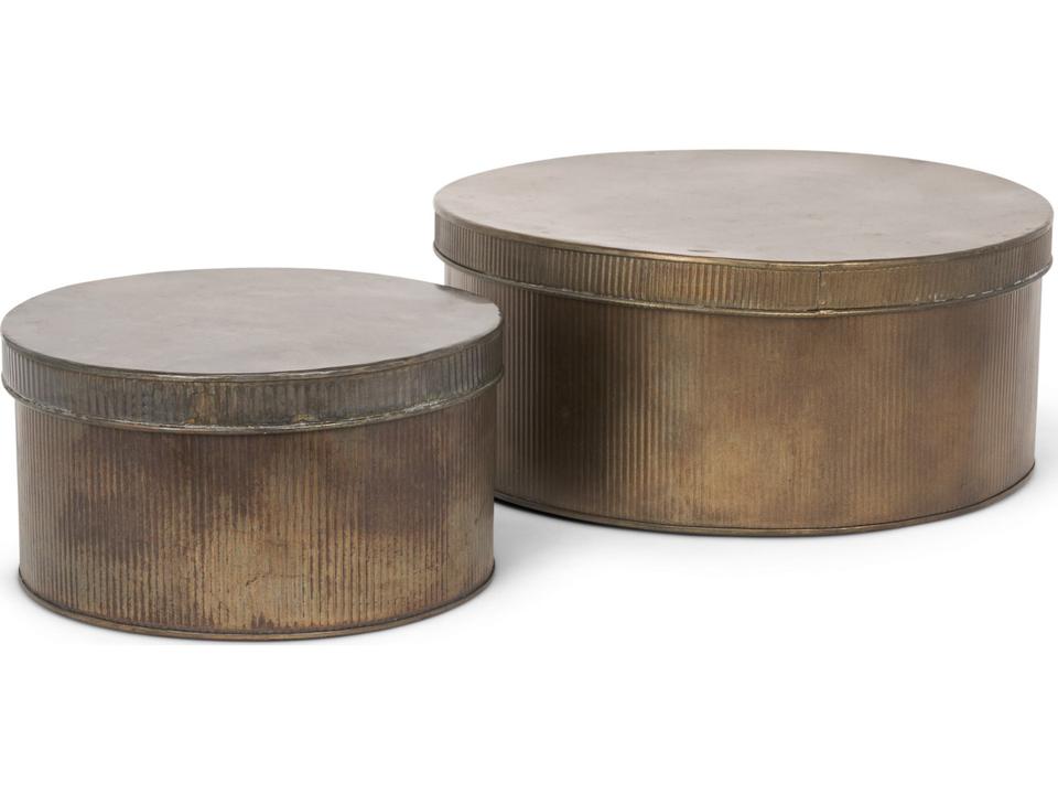 Josephine Round Antique Gold Metal Box (Set of 2)