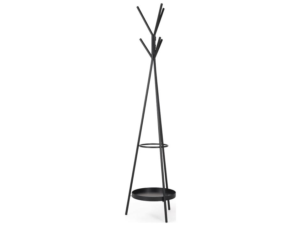 Everett Matte Black Metal w/ Two Metal Shelves Coat Rack