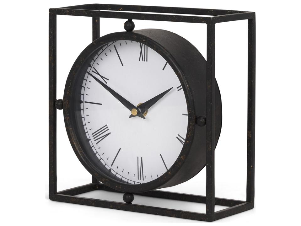 Raisa Black with Gold Antiquing Metal Table Clock