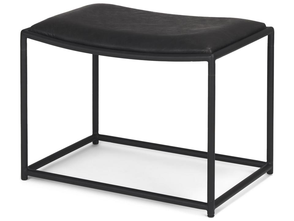 Taniel Black Leather Accent Stool with Black Metal Frame