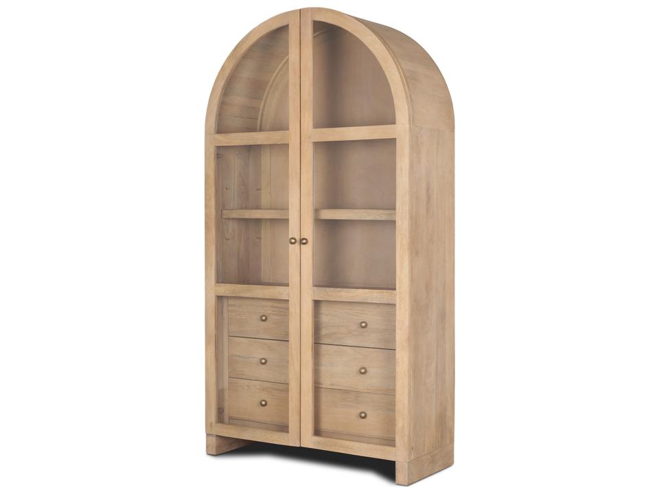 Suri Arched Wood Curio Cabinet with Glass Doors Light Brown