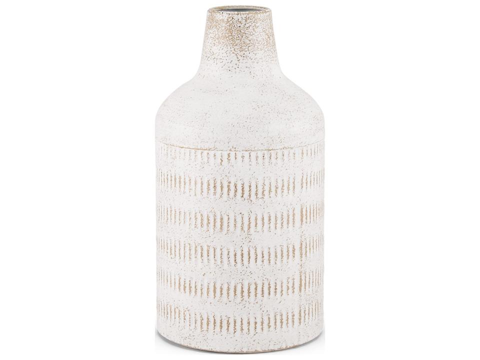Tisha Small White W/ Terracotta Distressing Metal Vase