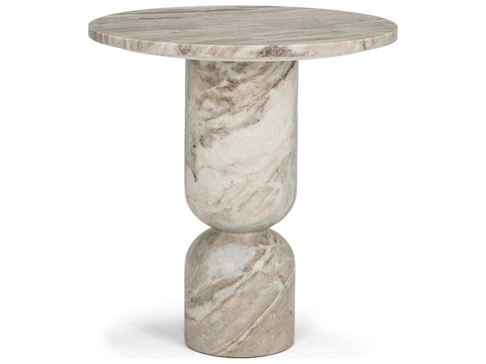 Nylah Solid Pink Marble Round Accent Table with Geometric Base