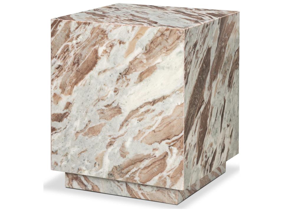 Matteo Solid Pink Marble Square Side Table with Hidden Casters