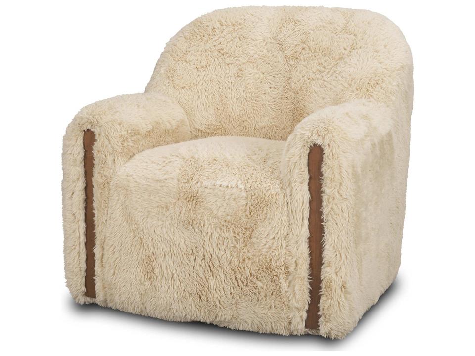 Huntley Cream Faux Fur Fabric Swivel Accent Chair