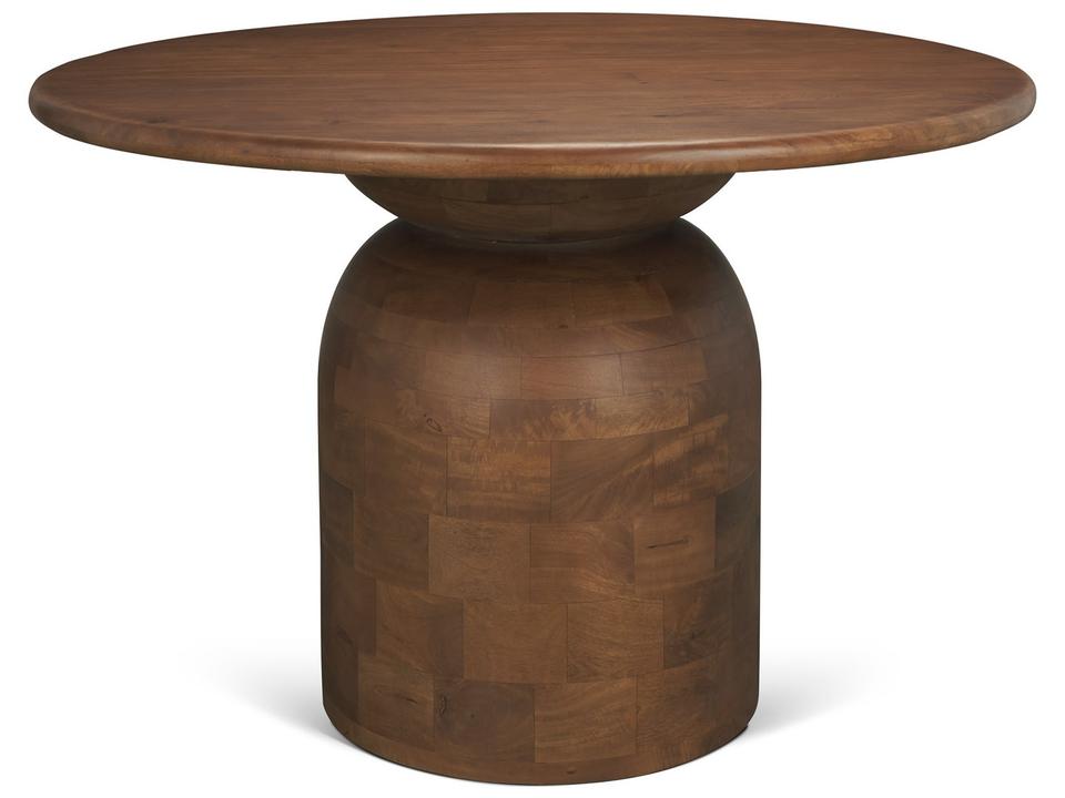 Atlas 42" Warm Mid-Brown Wood Stacked Pedestal Base Round Dining Table