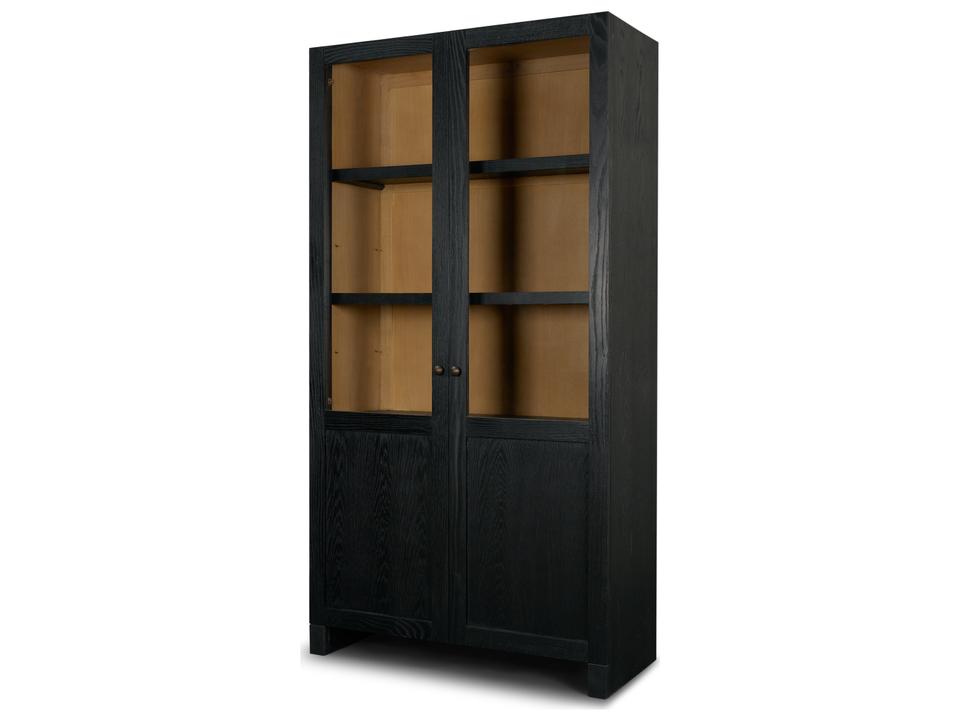 Henry Black & Light Brown Oak Wood w/ Glass Doors Curio Cabinet