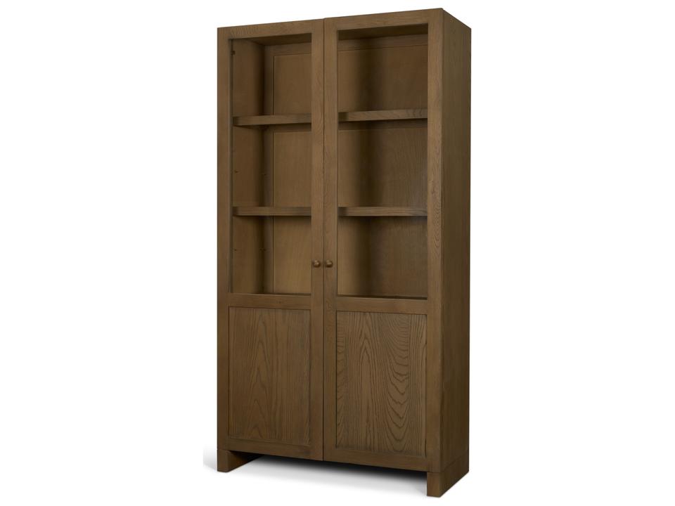 Henry Dark & Light Brown Oak Wood w/ Glass Doors Curio Cabinet