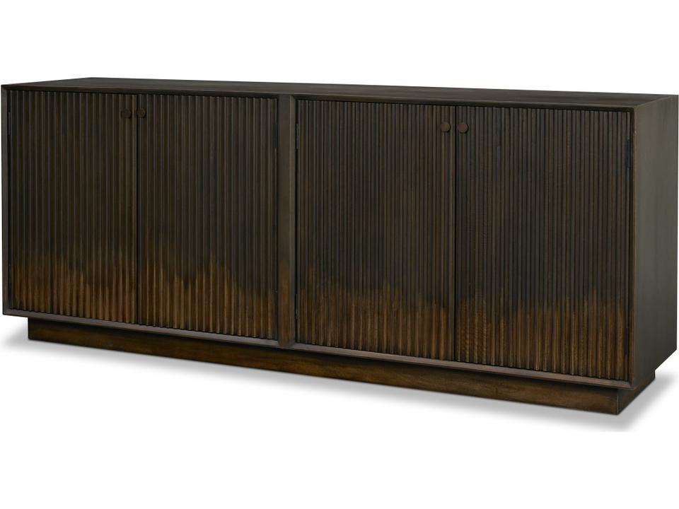 Cinder Distressed Dark Brown Wood Reeded 4-Door Closed Sideboard